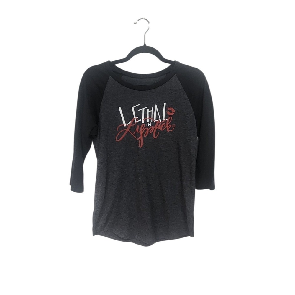 5.11 Tactical Lethal in Lipstick Womens Baseball T Shirt Black Grey Size M